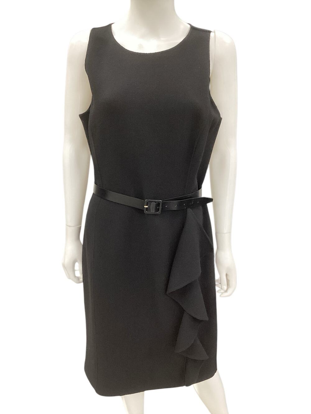 St. John Dress Women’s Size 10 Fine Sleeveless Belt Ruffle Little Black Dress